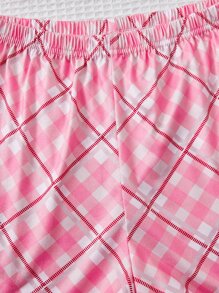 Girls Plaid & Letter Graphic PJ Set - Pink - View 4