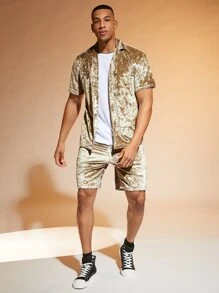 Manfinity AFTRDRK Men Solid Button Front Shirt & Shorts - Khaki - View 1