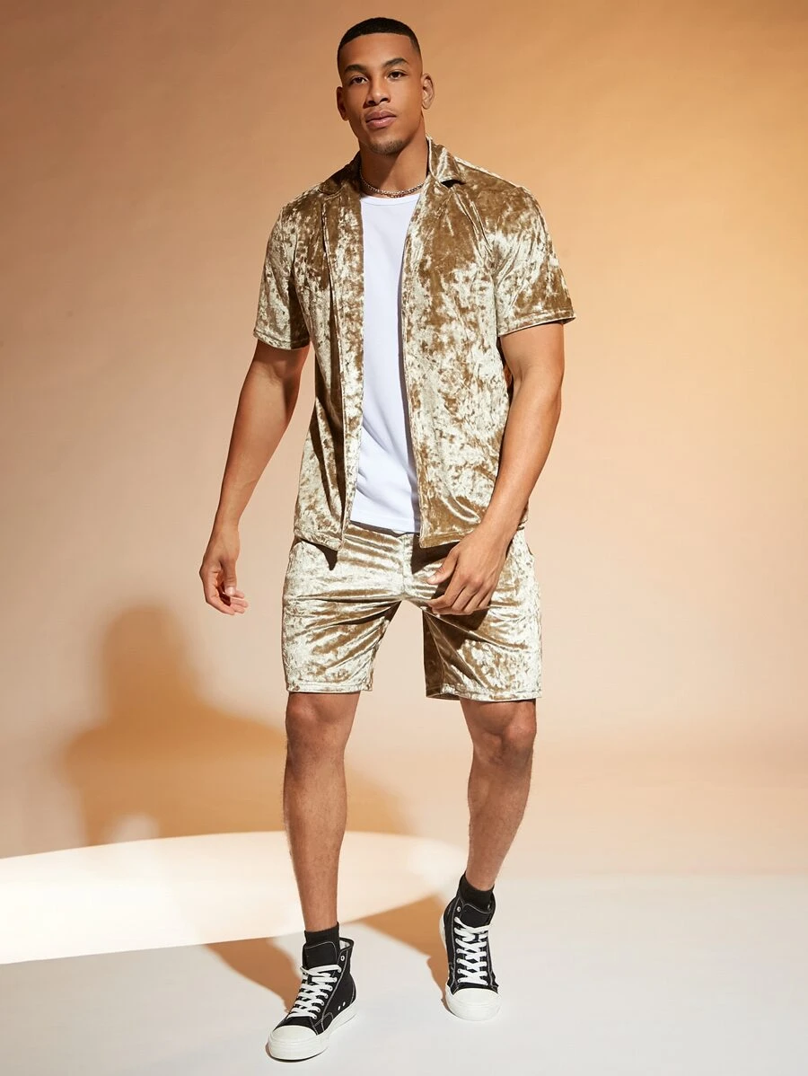 Manfinity AFTRDRK Men Solid Button Front Shirt & Shorts - Khaki - View 1