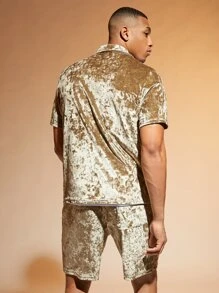 Manfinity AFTRDRK Men Solid Button Front Shirt & Shorts - Khaki - View 2