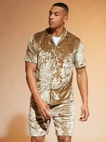 Manfinity AFTRDRK Men Solid Button Front Shirt & Shorts - Khaki - View 3