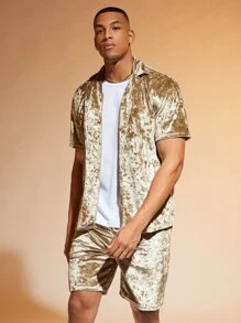 Manfinity AFTRDRK Men Solid Button Front Shirt & Shorts - Khaki - View 4