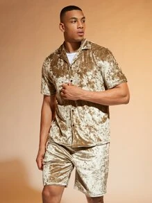Manfinity AFTRDRK Men Solid Button Front Shirt & Shorts - Khaki - View 5