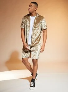 Manfinity AFTRDRK Men Solid Button Front Shirt & Shorts - Khaki - View 7