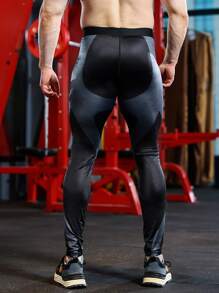 Men Graphic Print Sports Tights Compression Leggingscompression Tightsblack Gym Leggingsgym Tightsgym Leggings - Black - View 2