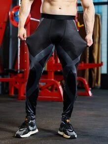 Men Graphic Print Sports Tights Compression Leggingscompression Tightsblack Gym Leggingsgym Tightsgym Leggings - Black - View 3