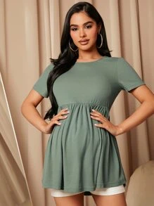 SHEIN Maternity Solid Peplum Tee - Mint Green - View 2