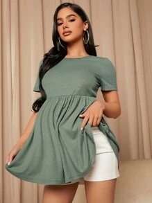 SHEIN Maternity Solid Peplum Tee - Mint Green - View 4