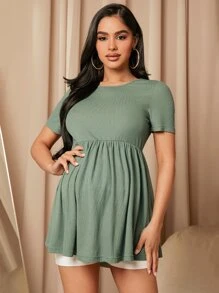 SHEIN Maternity Solid Peplum Tee - Mint Green - View 5