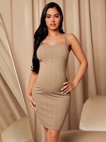 SHEIN Maternity Solid Cami Bodycon Dress - Khaki - View 1