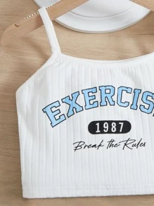 SHEIN Tween Girl Letter Graphic Cami Top & Contrast Binding Shorts - Baby Blue - View 3