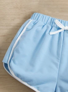 SHEIN Tween Girl Letter Graphic Cami Top & Contrast Binding Shorts - Baby Blue - View 4