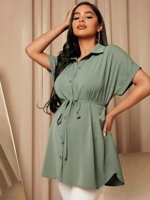 MaterniWear 孕婦蝙蝠袖腰帶襯衫 - 薄荷綠 - 查看 3