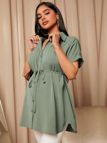 MaterniWear 孕婦蝙蝠袖腰帶襯衫 - 薄荷綠 - 查看 6