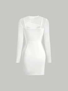 SHEIN MOD Cutout Sheer Mesh Panel Bodycon Dress - White - View 2