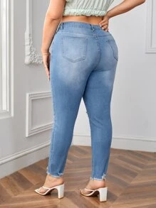 Jeans ajustados desgarro ribete sin dobladillo - Lavado ligero - Ver 2