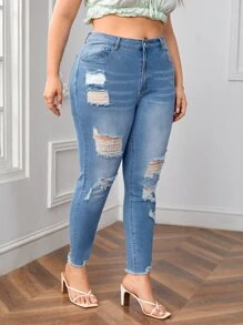 Jeans ajustados desgarro ribete sin dobladillo - Lavado ligero - Ver 3