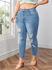 Jeans ajustados desgarro ribete sin dobladillo - Lavado ligero - Ver 4