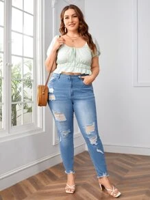 Jeans ajustados desgarro ribete sin dobladillo - Lavado ligero - Ver 5