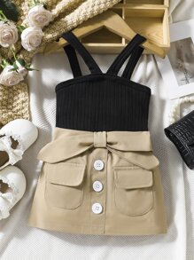 Đứa bé gái 2 trong1 Chi tiết Nút Thắt lưng Váy Dây - Nhiều màu - Xem 1