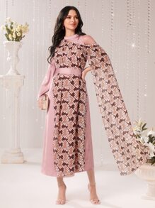 Modelyn Geo Print Draped Cutout Tie Back Dress - Multicolor - View 2