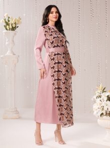 Modelyn Geo Print Draped Cutout Tie Back Dress - Multicolor - View 4