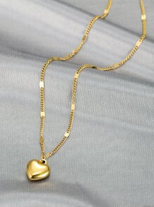 MONALLY 1 件奢华设计心形不锈钢项链，18K 镀金，防过敏吊坠礼物，适合女性情人节、妈妈、母亲、母亲节、礼物 - 金黃色 - 查看 2