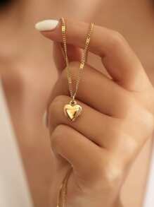 MONALLY 1 件奢华设计心形不锈钢项链，18K 镀金，防过敏吊坠礼物，适合女性情人节、妈妈、母亲、母亲节、礼物 - 金黃色 - 查看 5