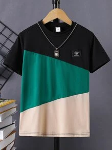 SHEIN Teenager Jungen Farbblock T-Shirt mit Buchstabengrafik