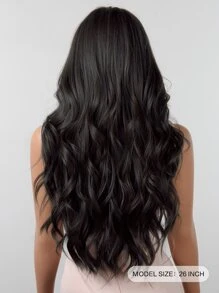 黑色合成鬍梢的長髮卷曲假髮,適用於女性日常穿著和角色扮演使用,耐熱 - 黑色 - 查看 3