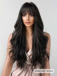 黑色合成鬍梢的長髮卷曲假髮,適用於女性日常穿著和角色扮演使用,耐熱 - 黑色 - 查看 5