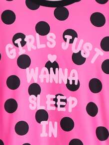 Girls Polka Dot & Slogan Graphic Snug Fit PJ Set - Multicolor - View 3