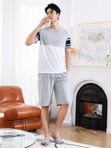 Men Colorblock PJ Set - Multicolor - View 1