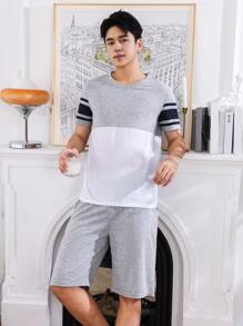 Men Colorblock PJ Set - Multicolor - View 4