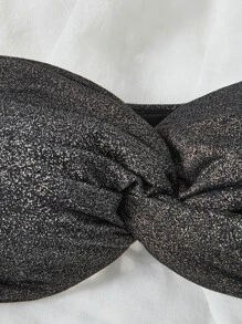 SHEIN Swim Summer Beach Twist Glitter Bikini Top - Black - View 4