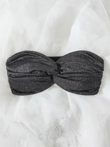 SHEIN Swim Summer Beach Twist Glitter Bikini Top - Black - View 5