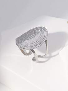 1枚几何圆形戒指，夸张个性戒指，宽边戒指，朋克风戒指，金属质感戒指，不锈钢开口戒指，不锈钢男女通用戒指，适合日常佩戴和派对，304不锈钢大圆螺纹可调节戒指，油压戒指，粗犷戒指，夏季海滩元素戒指，海龟壳戒指，适合海滩度假、婚礼季和母亲节礼物 - 銀色 - 查看 1