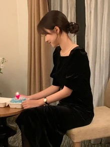 DAZY Square Neck Puff Sleeve Dress Without Belt - Black - View 2