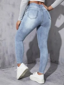 Zip Fly Skinny Jeans - Light Wash - View 2