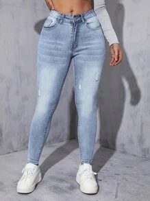 Zip Fly Skinny Jeans - Light Wash - View 4