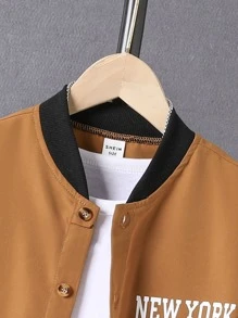 SHEIN Boys Letter Graphic Baseball Collar Shirt & Shorts Without Tee