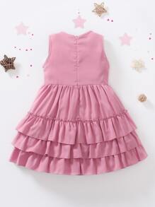 Toddler Girls Bow Front Layered Ruffle Hem Dress - Pink - View 2