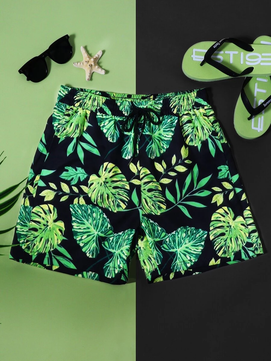 Manfinity Hombres Shorts de natación con estampado tropical - Multicolor - Ver 1