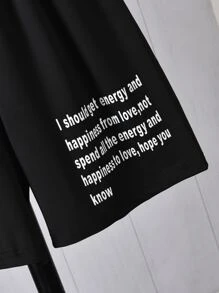 SHEIN Boys Slogan Graphic Tee & Shorts - Black - View 4