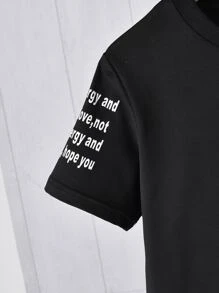 SHEIN Boys Slogan Graphic Tee & Shorts - Black - View 5