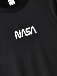 SHEIN Boys Slogan Graphic Tee & Shorts - Black - View 8