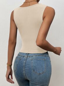 Chiquease 方領條紋針織背心上衣 - 米色 - 查看 2