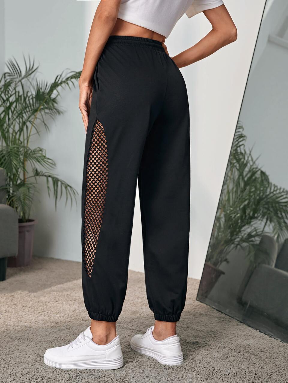 Fishnet Insert Drawstring Waist Sweatpants Graduation,Back To School Outfits,Graduation,Teacher Outfits For Women,Back To School