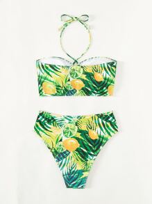 熱帶與檸檬印花露肩夏日比基尼套裝 - 彩色 - 查看 3