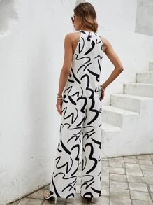 SHEIN LUNE Allover Print Halter Top & Pants - White - View 2